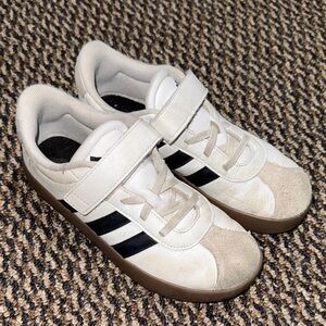 adidas Kids White and Black Sneakers with Tan Accents